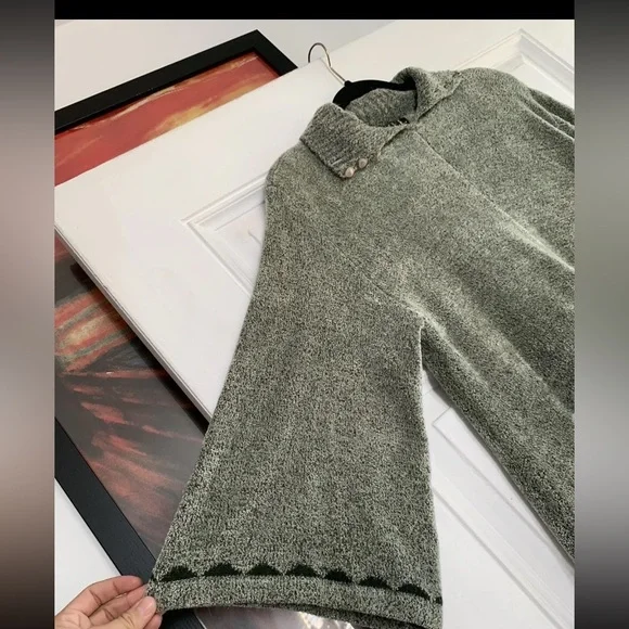 Gizel Womens  Fuzzy‎ Sweater One Size Green  Dots Cozy 3/4 Sleeve - Picture 4 of 7